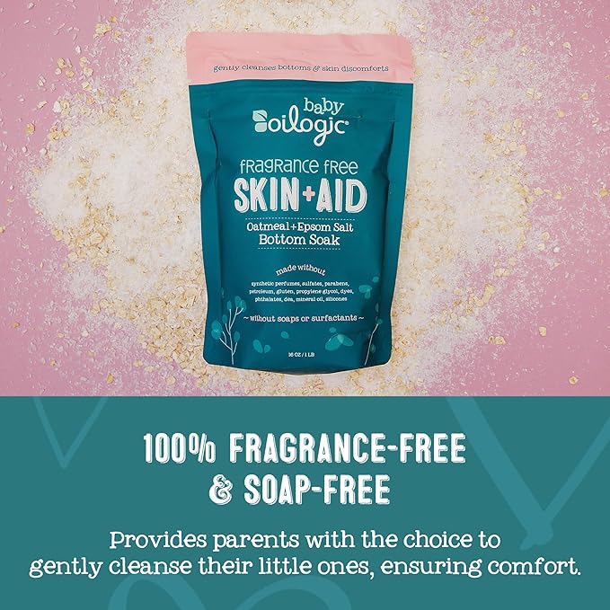 Oilogic Oatmeal Epsom Salt Bath Soak for Babies - Gentle Baby Bath Essentials Soothe & Cleanse Baby Bottoms - Fragrance-Free & Pediatrician-Tested Bathing Skin Care, 16 Oz