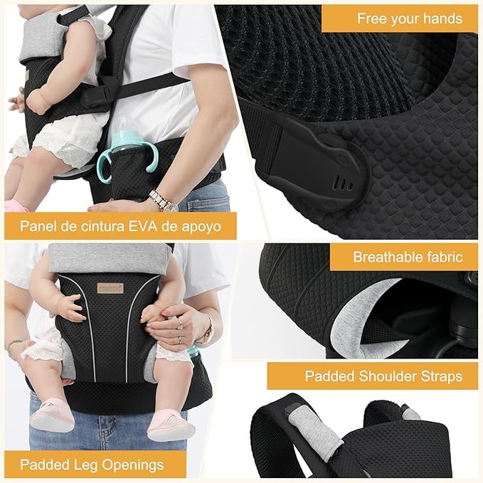 Baby Carrier Newborn to Toddlers - Ergonomic Adjustable Soft Breathable Comfort Infant Carrier for 7-35lbs, Enhanced Support, Easier to Wear