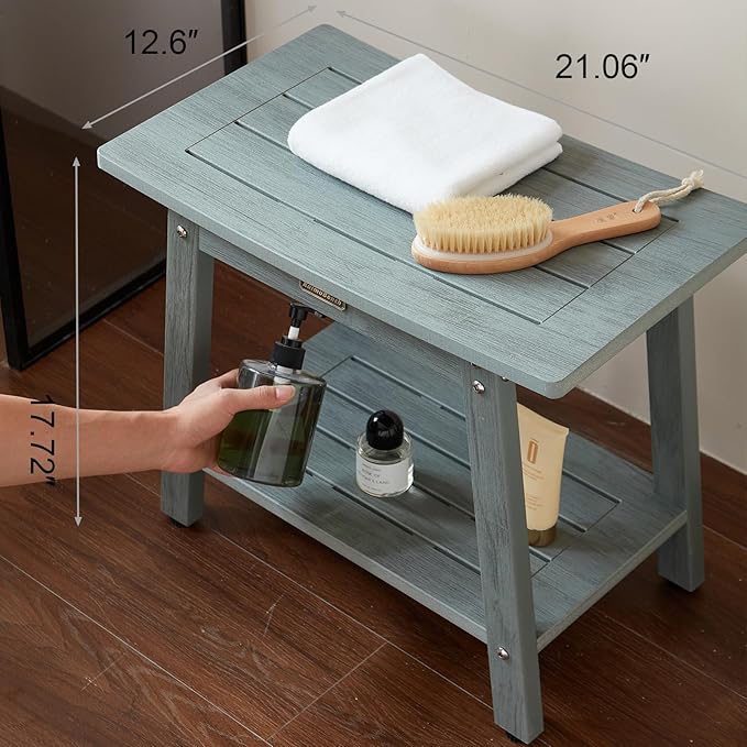 Large Shower Bench Seat, HDPS Shower Stool for Inside, Waterproof Spa Bath Chair for Shaving Leg, Weather Resistant/Non-Slip, Indoor/Outdoor Use, No Maintenance, Gray