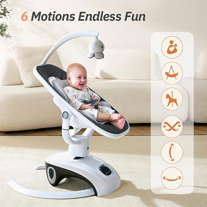 Electric Baby Swing for Infants 6 Motion Automatic Newborn Baby Rockers for Girl & Boy with Remote Control, 5 Speed, 13 Melodies, Dark Gray