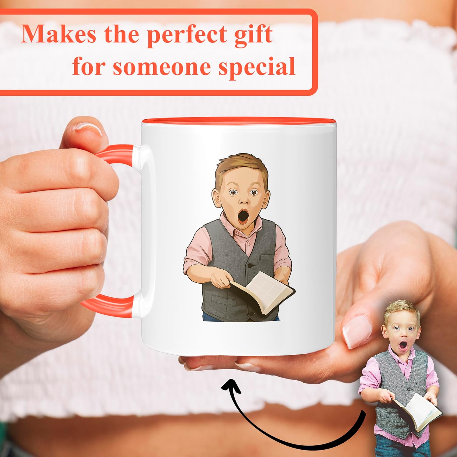 Personalized Coffee Mug, Custom Drawing Portrait Gift, Funny Customized Coffee Gift for Men & Women, Custom Mugs with Pictures, Orange 11oz Customized Ceramic Tea Cup