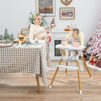 BABY JOY Convertible Baby High Chair, 3 in 1 Wooden Highchair/Booster/Chair with Removable Tray, Adjustable Legs, 5-Point Harness, PU Cushion and Footrest for Baby, Infants, Toddlers (Beige)