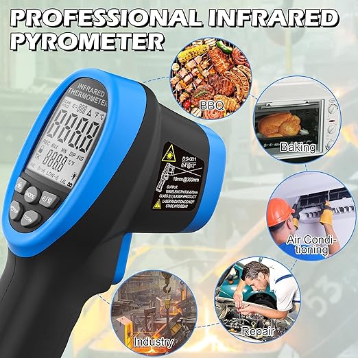 BTMETER BT-1500 Non-Contact Pyrometer 30:1 Industrial Laser Thermometer Gun, -58℉ to 2732℉ (-50℃ ~ 1500℃) High Temp Infrared Thermometer (NOT for Human)
