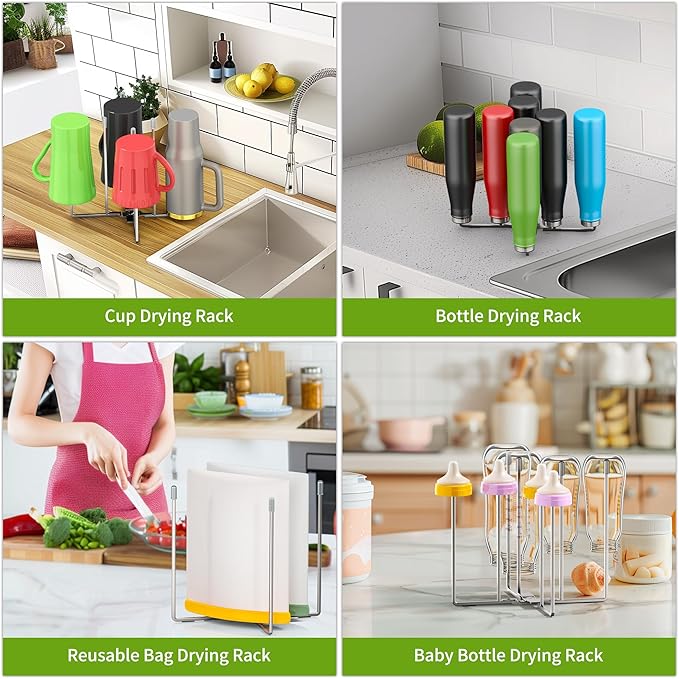 Retractable Bottle Drying Rack, Baby Bottle Drying Rack, Collapsible Cup Draining Rack, Reusable Storage Bag Dryer with Non-Slip Bottom - Stainless Steels