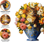 Jigfoxy Wooden Puzzles for Adults, The Vase Cat Wood Puzzles Adult, Unique Animal Shape Wooden Jigsaw Puzzles for Adults, Birthday Gifts for Puzzle Lovers, Family, Friend (S-7.4 * 7.7in-86pcs)