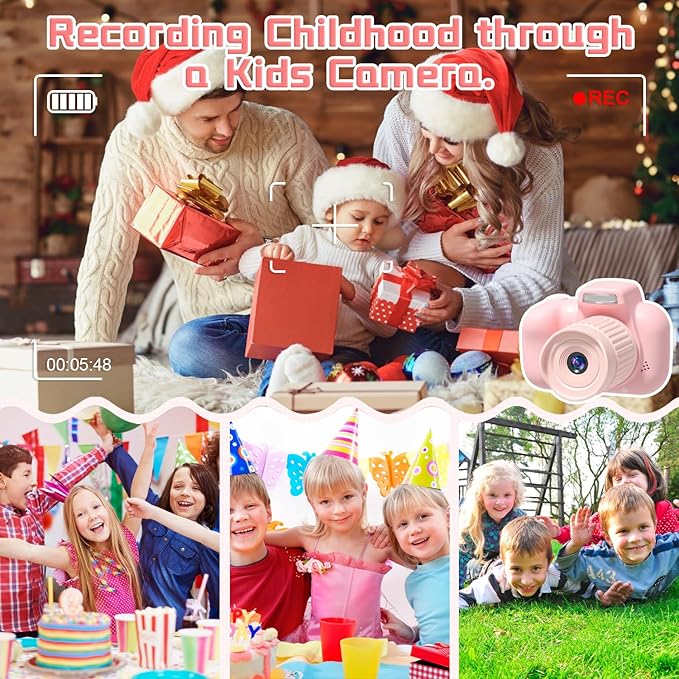 Temodu Kids Camera, Best Birthday Festival Toys Gifts for Girls Boys Age 3 4 5 6 7 8 9 10 11 12 Year Old, Digital Camera for Kids with Video, Toy Camera Toddler Camera for Girls with 32GB Card - Pink