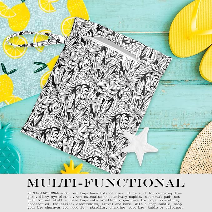 Wet Bag, Wet Dry Bag, Wet Bag for Swimsuit, Travel, Beach, Pool, Diapers, Dirty Yoga Gym Clothes, Makeup Bag, Waterproof Tropical Palm Leaves Decor Jungle Palm Leaf Favors