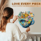 WOODBESTS Wooden Puzzles for Adults, Succulent Mug Wood Puzzles Adult(250 Pieces, L, 13.4 * 13.3in), Unique Shape Wooden Animal Jigsaw Puzzles, Birthday Gifts for Adults Family Game