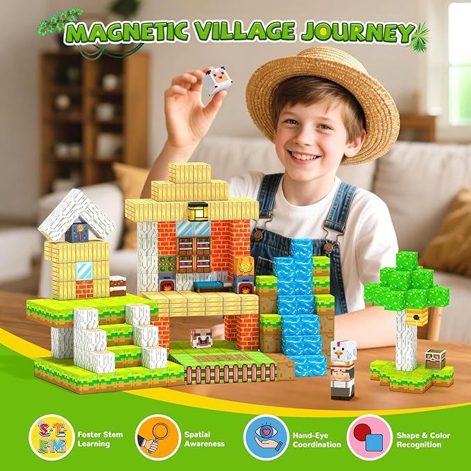 Magnetic Blocks, Magnetic Building Blocks, Magnet Cubes Kids Toys Farm games, Sensory STEM Building Toys for 3-5 4-6 5-7 6-8 Year Old Boys Girls, Christmas Birthday Gifts for Boys & Girls Ages 3+