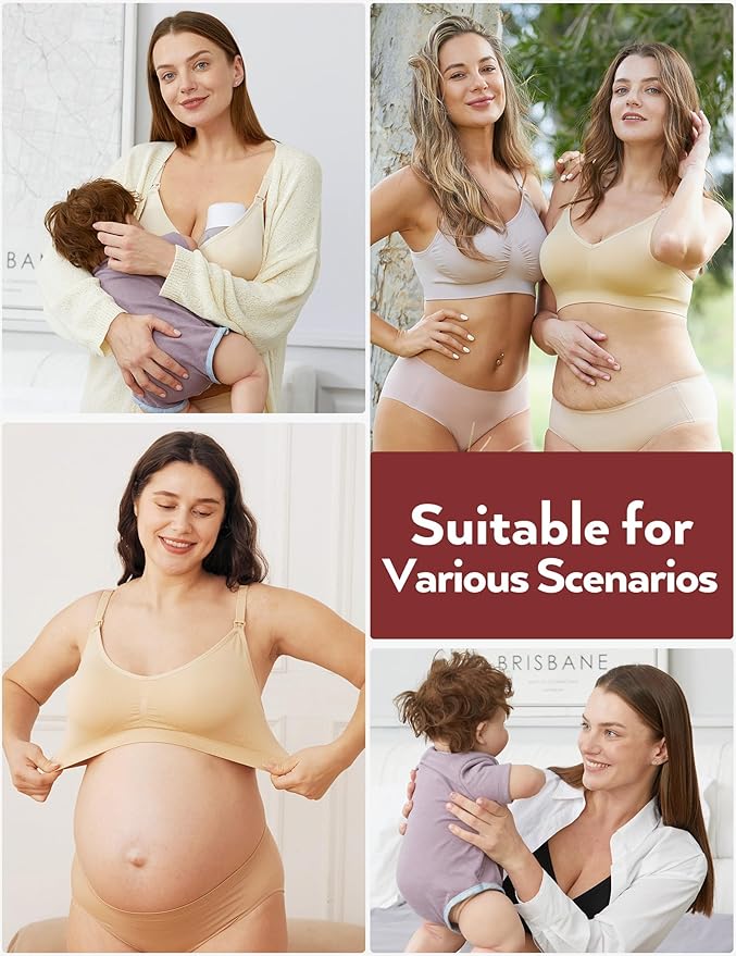 HOFISH Maternity Nursing Bras for Breastfeeding, 3 Pack Pregnancy Deep V Neck Wireless Bra with Extenders & Clips