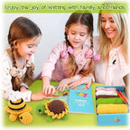 Crochet Kit for Beginners, Crochet Animal Kit with Step-by-Step Video Tutorials, 2PCS Bee and Sunflower Turtles Crocheting Kit for Adults Kids, Easy Yarn for Starter, Stuffed Animal Knitting Kit