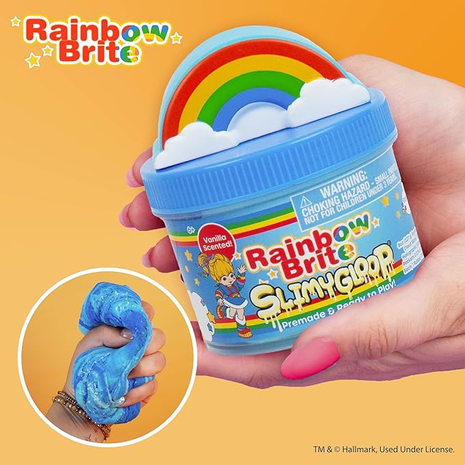 Rainbow Brite Scented Cloud Slime, Vanilla-Scented, Collectible Charm, White Iridescent Tinsel, & Reusable Container with Topper, Cute Stuff for Kids, Colorful Fidget Toys, Goody Bags Stuffers