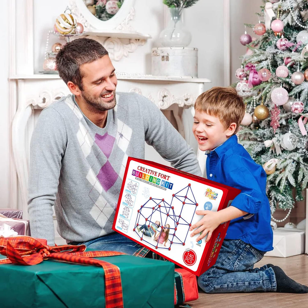 Fort Building Kit for Kids,STEM Construction Toys, Christmas & Birthday Gift for 4 5 6 7 8 9 10 11 12 Years Old Boys and Girls,Ultimate Creative Set for Indoor & Outdoors Activity,140 Pcs,Original