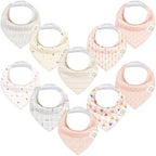 10-Pack Organic Baby Bandana Bibs for Girls - Super Absorbent Triangle Baby Bibs for Drooling and Teething Infant, 100% Cotton Extra Soft for Newborn, Infant 0-36 Months (Prism)