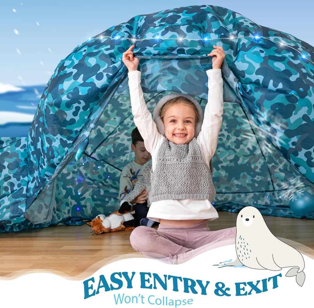 W&O Arctic Camo Aerodome with LED Lights & Sound – Inflates in Seconds for Kids Ages 3-12 (Fan Not Included)