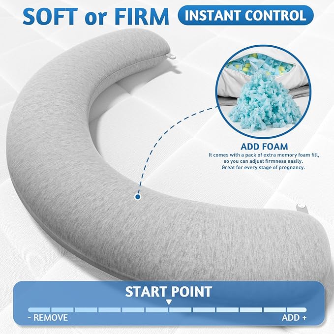 Pregnancy Pillows for Sleeping, C-Shaped Maternity Pillow for Pregnant Women, Memory Foam Body Pillow with Removable Cover, Adjustable Support for Back, Legs, Belly, Neck, 53.2’’ x 9.8’’
