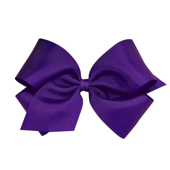 Wee Ones Girls' Plain Wrap Classic Grosgrain Hair Bows on a WeeStay No-Slip Hair Clip, Handmade, King, Purple