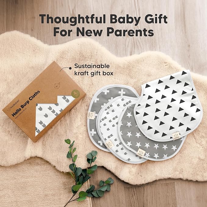 KeaBabies 4-Pack Baby Burp Cloths Baby Girl, Boy - Organic Cotton Burp Cloth, Extra Large, Absorbent, Soft Burping Cloths & Bibs Set for Babies, Newborn Burp Clothes, Thick Burp Rags (Grayscape)