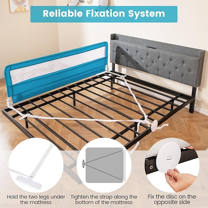 HONEY JOY Bed Rail for Toddlers, 71-in Extra Long, Portable Safety Bed Guardrail w/Double Safety Child Lock, Foldable Baby Bed Rail Guard, Fit King & Queen Full Twin Size Bed Mattress(Blue, Pack 2)