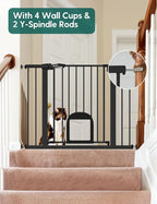 Babelio Upgraded Baby Gate with Cat Door, 29-43" Auto Close Durable Dog Gate for Stairs, Doorways and House, Easy Walk Thru Safety Gate with Pet Door Includes 4 Wall Cups, Black