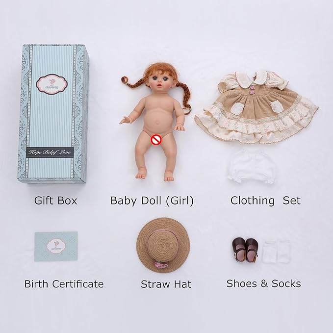 Reborn Baby Dolls – 18 Inch Realistic Reborn Toddler Doll Country-Inspired Girl with Braided Hair, Straw Hat & Floral Layered Dress, Gifts for 3+ Year Old Girls, Collectors