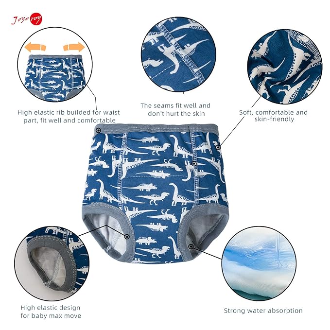 Joyo roy 4Pcs Potty Training Underwear for Boys 100% Cotton Soft Super Absorption Padded Thickness Kid Confident Toilet Training Pants 1T Waterproof Underwear Boys Pee Pants with Potty Sticker Chart