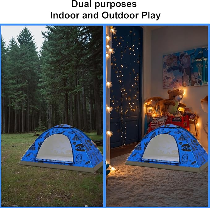 KidzAdventure 2 in 1 Indoor/Outdoor Tent for Kids, Small 1 or 2 Toddler/Kids Tent, Backpacking, Lightweight and Easy Pop up, Ideal for Backyard, Outside Camping, or Play Fort