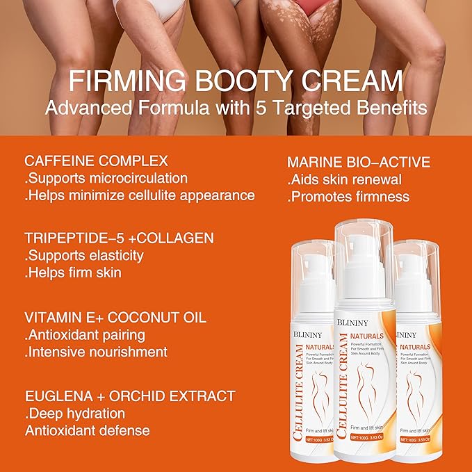 Cellulite Cream for Legs, Belly & Booty: Firming Cream Reduces Cellulite, Fades Stretch Marks, Lifts Sagging Skin, 3.53 Oz | Daily After Shower & Post-Workout, Ideal for Moms