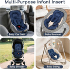 Infant Car Seat Insert for Newborn Girls Boys, Summer Mesh Baby Carseat Head Support with Strap Pads, Soft Reversible Baby Car Seat Insert Cushion Pad for Car Seat, Stroller, Bouncer, Swing, Blue