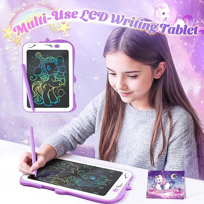 Unicorns Gifts for Girls Kids Toys 3 4 5 6 7 8 9 10 Years Old with LCD Writing Tablet/Glowing Blanket/Unicorn Bracelet/Eye Mask/Crossbody Bag/ 12PCS Purple Teen Girl Birthday Christmas Unicorn Toy