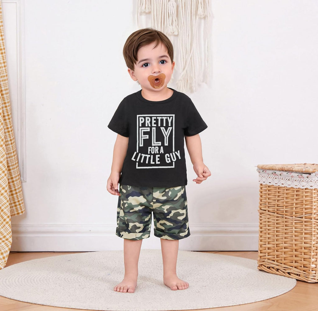 wdehow Toddler Kids Baby Boy Summer Clothes Sets 1T 2T 3T 4T 5T Letter Print Short Sleeve Tops Camouflage Shorts Outfits