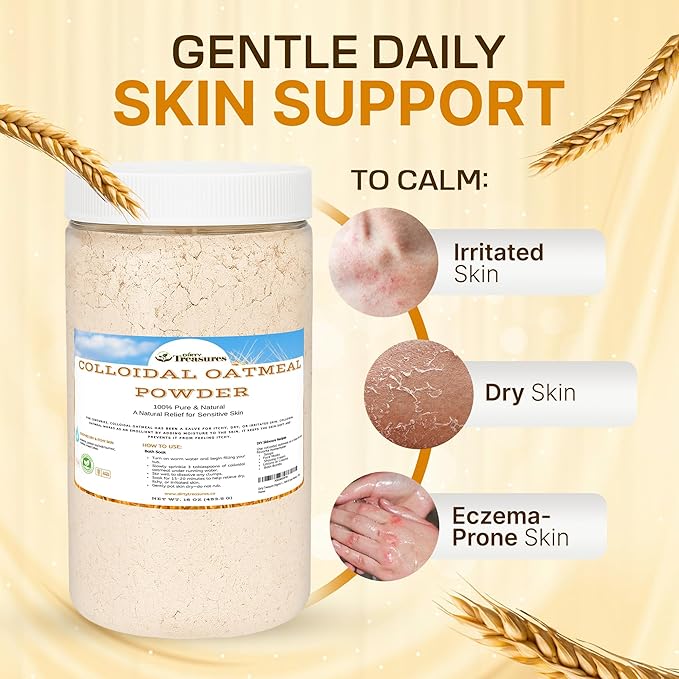 Dirty Treasures Colloidal Oatmeal Bath | Eczema & Itchy Skin Relief | Baby-Safe, 100% Natural, Fragrance-Free | 1 lb (16oz)