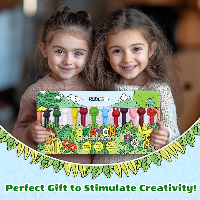 R&DLanci Animal Crayons for Kids, 11-colors Washable Crayon Set with Eraser & Drawing Paper, Non-Toxic Crayon, Easy to Hold, Mess-Free Crayons for Toddlers, Art Supplies for Toddlers and Kids Ages 3+