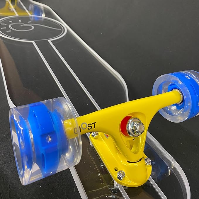 Clear Longboard Skateboard - Transparent Acrylic Long Boards with Light-Up LED Wheels for Smooth Rides - Ride The Streets in Style with Longboard Built for Beginners & Pros Alike