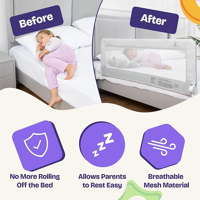 ComfyBumpy 1-Pack Bed Rail for Toddlers 55.5" L x 19.5" H | Toddler Bed Rails for Twin, Full, Queen & King Mattress Size | Swing Down Rail Guard | Mattress Side Rail for Kids | Gray