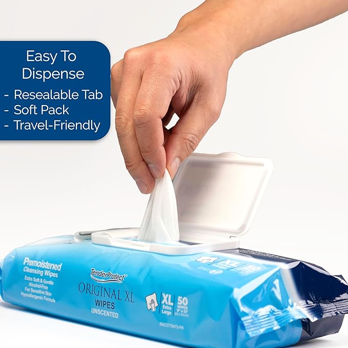 TenderProtect® Original XL Premium Adult Wipes (200 Ct), Extra-Large 9"x12" Wet Wipes with Aloe, Wash Cloths for Babies & Elderly, Incontinence, Hands & Body Cleaning