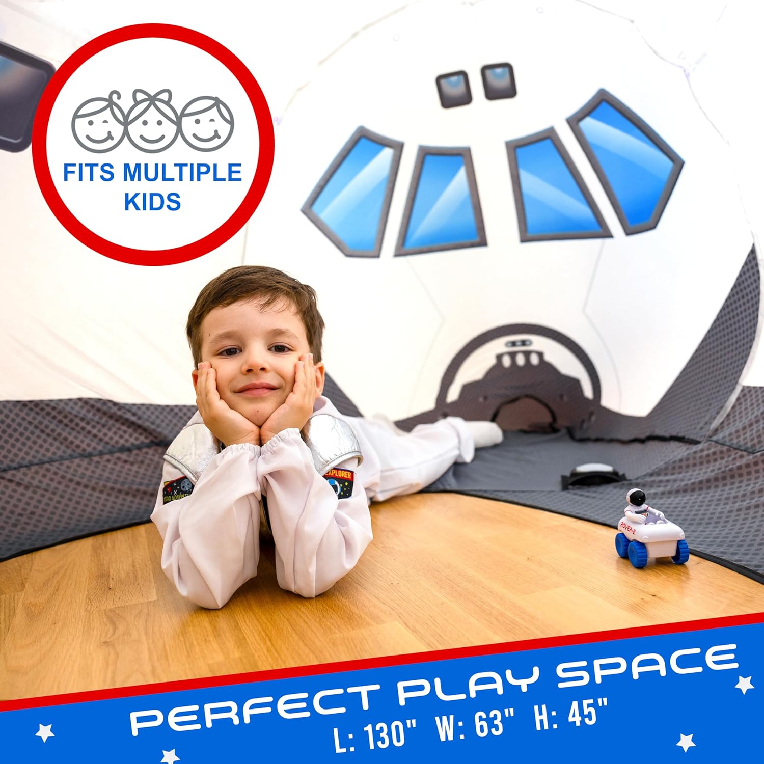 W&O Space Explorer Aerodome with LED Lights & Blast-Off Button – Inflates in Seconds to Create an Immersive Space Adventure for Kids Ages 3-12 – Inflatable Rocket Ship Tent (Fan Not Included)