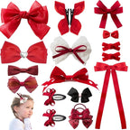 18pcs red hair bows for girls.Red bow with alligator hair clip,hair ties,snap clip hairpins.Handmade hair accessories for girls gift set