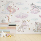 Unicorn Wall Decals by Lipastick - Vibrant Glitter Moon, Stars, Cloud Stickers for Girls Bedroom, Baby Nursery, Kids Room, Birthday Party Decor Art- Peel and Stick Gift Idea- XXL Size
