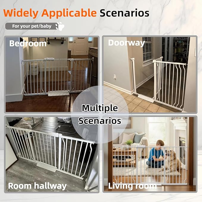 TSAYAWA Extra Wide Baby Gate with Door,38.5-43.3 Inch Walk Through Large Long Child Gates for Stair Doorway - Indoor TSAYAWA Outdoor Safty Gate for Toddler Pet Dog Doggie White