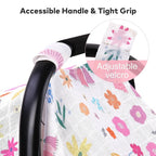 Rquite Muslin Car Seat Cover Baby, Carseat Covers Baby Girl Boy, Breathable Lightweight Infant Car Seat Cover, Baby Carrier Cover Car Seat Canopy Stroller Sun Shade for Summer & Hot Day, Universal Fit