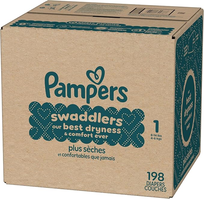 Pampers Swaddlers Diapers, Size 1 (8-14 lbs), 198 Count, Absorbent, Keeps Baby Dry and Comfortable, Skin Safe Disposable Baby Diaper (Packaging May Vary)