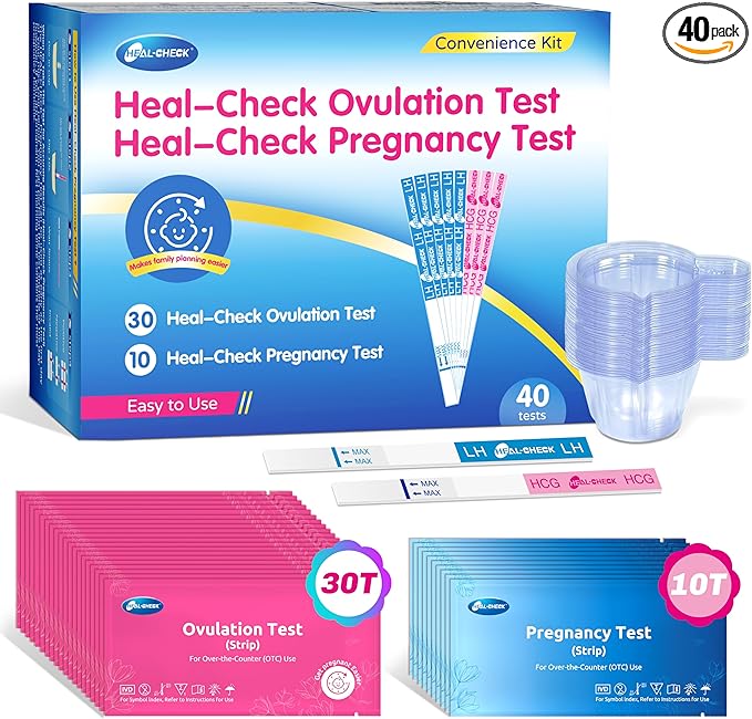30 Ovulation and 10 Pregnancy Test Strips with 40 Urine Cups, Fertility Test for Women TTC, Get Pregnant Easier, Easy to Use at Home, Over 99% Accuracy, Individually Wrapped