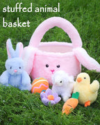 7 Piece Plush Stuffed Animals Playset Toys with Rabbit, Chick, Lamb, Carrot, Egg, Flower, Furry Bag, Soft Basket Set Toys for Girls Kids Ages 3+, Birthday Christmas Valentines Easter Party Favors