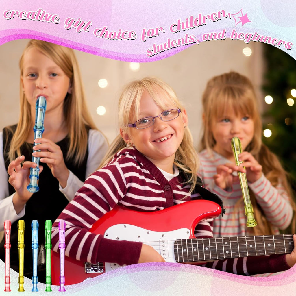 100 Pieces Mini Translucent Soprano Recorder Plastic 6 Hole Soprano Descant for Kids Bulk Baroque Style Musical Recorders Bulk for Beginners Kids Flute