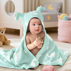 VOOVA & MOVAS Thick Baby Hooded Bath Towel - 100% Cotton,400GSM, 30.5x36 Inches,0-2Years, Super Absorbent Large Towel with Cute Dino Hood for Newborn, Baby, Infant, Dino