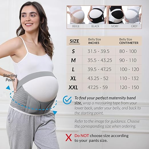 NeoTech Care Pregnancy Support Maternity Belt, Waist/Back/Abdomen Band, Belly Brace (Size M, Grey Color)