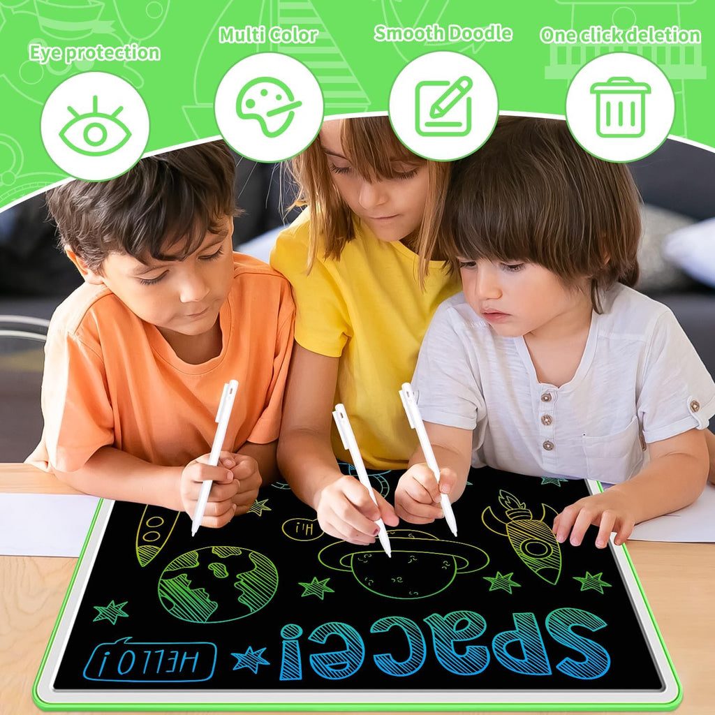 19 Inch LCD Writing Tablet for Kids Ages 3-9, Reusable Doodle Board with Stylus Pen, Type-C Rechargeable Drawing Pad, Educational Travel Toy for Boys & Girls, Perfect Birthday & Holiday Gift Green