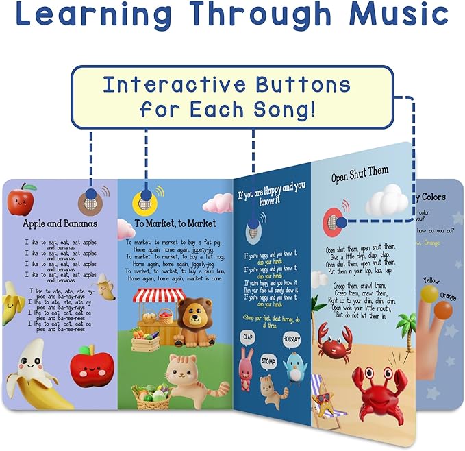 LEARNING BUGS Fun Favorite Nursery Rhymes – Sing Along with 28 Nursery Rhymes, Musical Books for Toddlers, 28-Button Music Book, Musical Toys for Toddlers 1-3