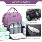 Diaper Bag Backpack, Diaper Bags for Baby Girls Boys, Baby Bags for Moms Dads, Nappy Changing Bag with Insulated Pockets,Multi-functional Waterproof Backpack with Stroller straps-Purple